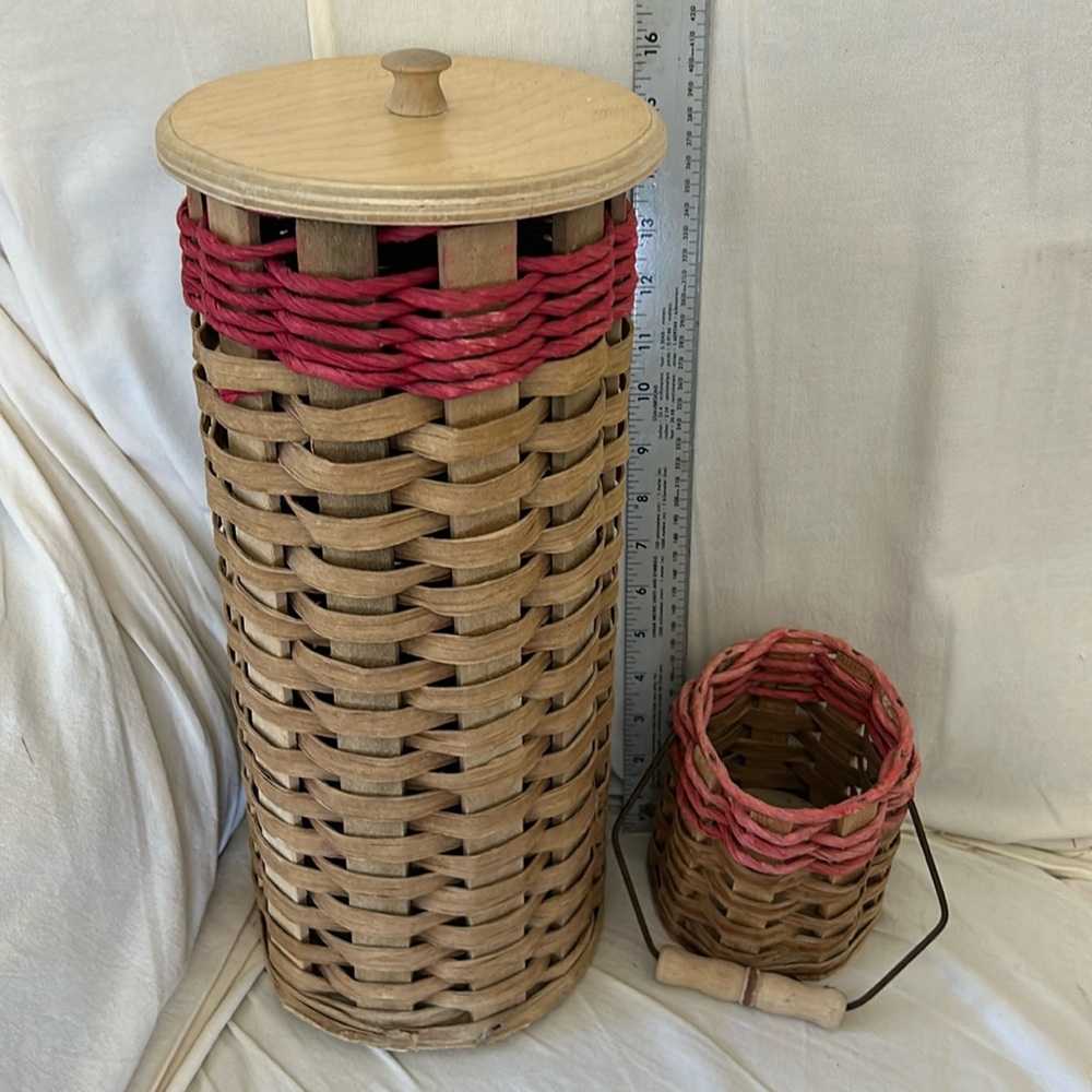 Vintage handmade and signed  bathroom set basket container sets with lid